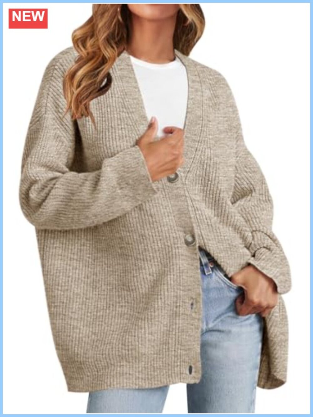 Oversized V Neck Button Down Cardigan Sweater Long Sleeve Knit